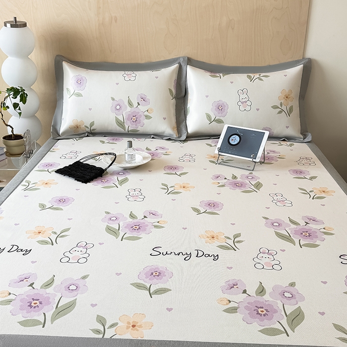 91家纺网 家纺一手货源 找家纺 懒猫家纺 2026新款高精密冰丝抗菌防螨床席床笠凉席 春日小兔床笠