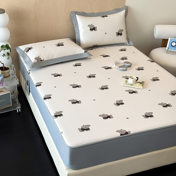 91家纺网 家纺一手货源 找家纺 懒猫家纺 2026新款高精密冰丝抗菌防螨床席床笠凉席 快乐小狗床笠