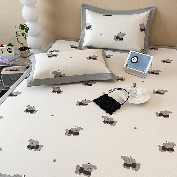 91家纺网 家纺一手货源 找家纺 懒猫家纺 2026新款高精密冰丝抗菌防螨床席床笠凉席 快乐小狗床笠