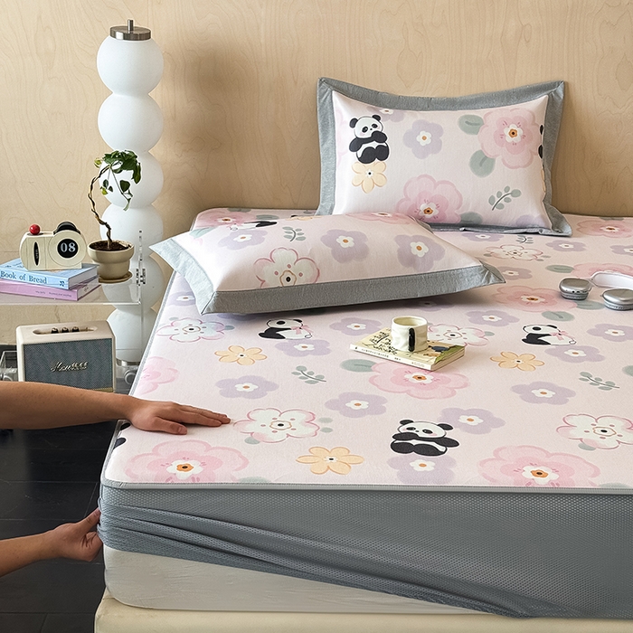 懒猫家纺 2026新款高精密冰丝抗菌防螨床席床笠凉席 快乐熊猫床笠