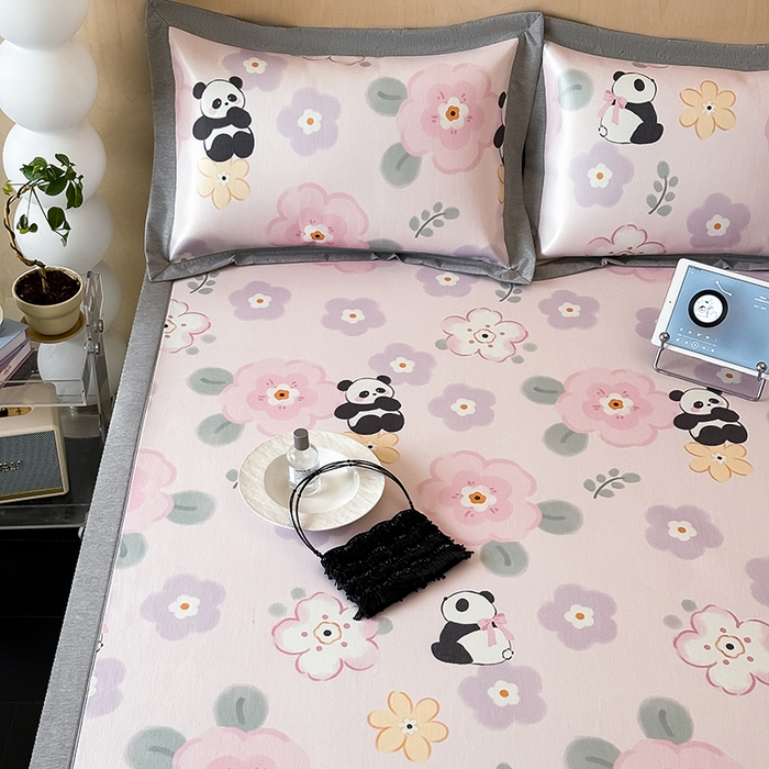 91家纺网 家纺一手货源 找家纺 懒猫家纺 2026新款高精密冰丝抗菌防螨床席床笠凉席 快乐熊猫床笠