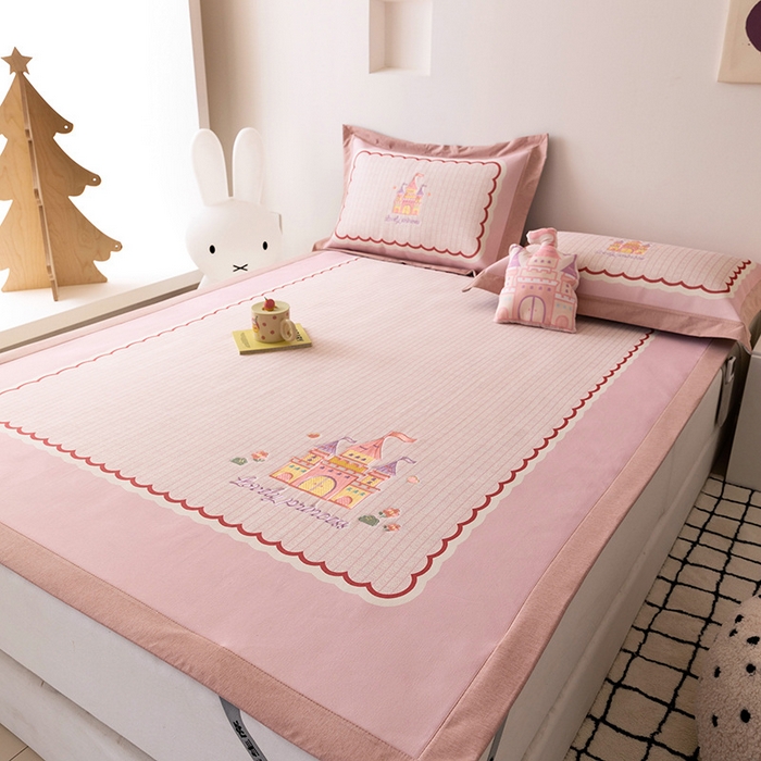 91家纺网 家纺一手货源 找家纺 （总）懒猫家纺 2026新款1200D冰丝印花刺绣凉席床笠款床席款