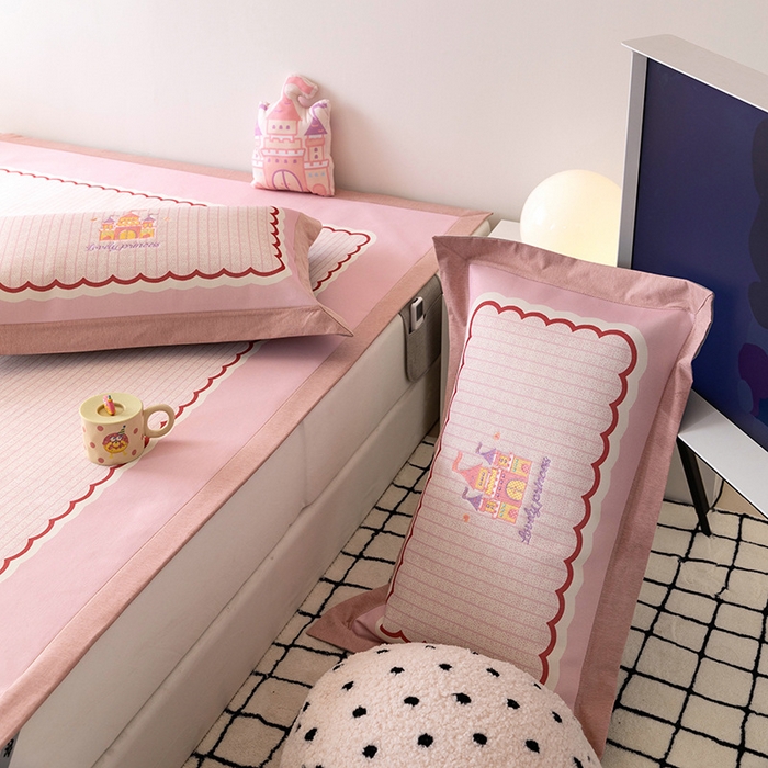 91家纺网 家纺一手货源 找家纺 （总）懒猫家纺 2026新款1200D冰丝印花刺绣凉席床笠款床席款