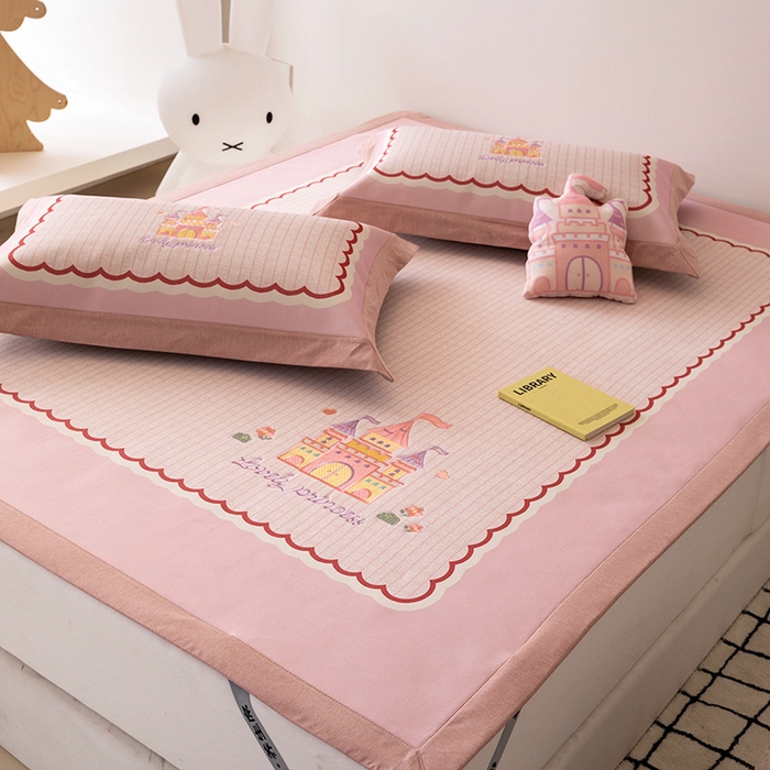 91家纺网 家纺一手货源 找家纺 （总）懒猫家纺 2026新款1200D冰丝印花刺绣凉席床笠款床席款