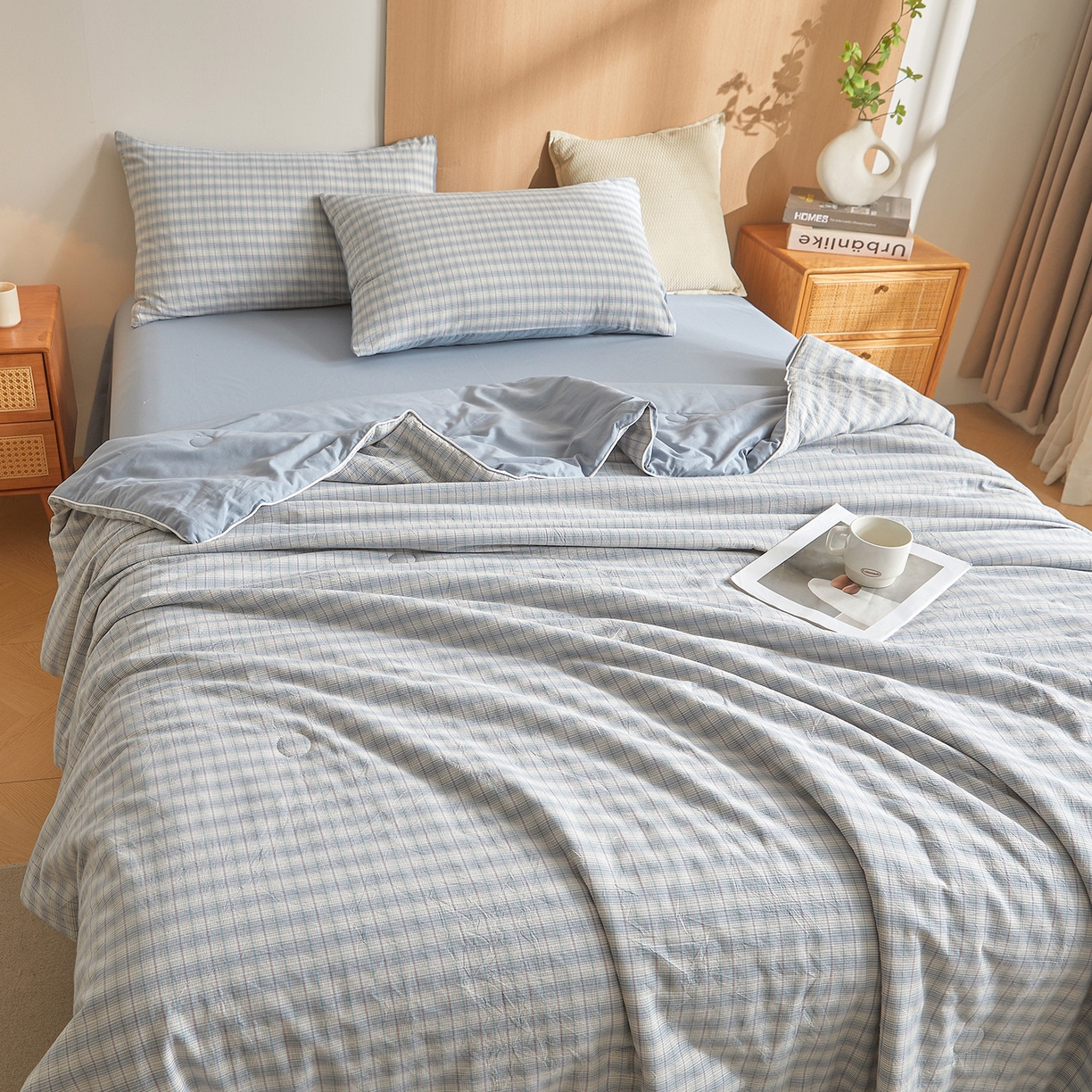 91家纺网 家纺一手货源 找家纺 金喜 2026新款A类全棉色织水洗棉夏被夏凉被 柠檬兰