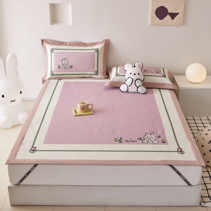 91家纺网 家纺一手货源 找家纺 （总）懒猫家纺 2026新款1200D冰丝印花刺绣凉席床笠款床席款