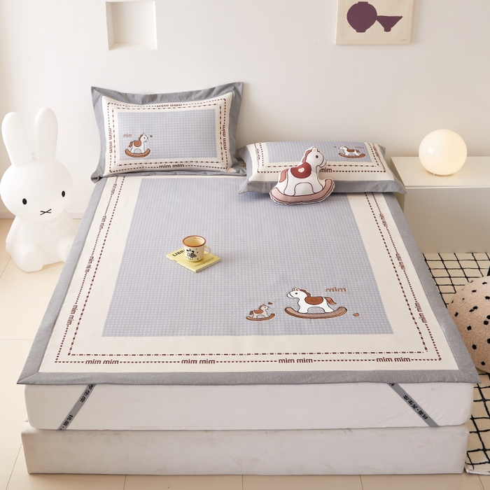 91家纺网 家纺一手货源 找家纺 （总）懒猫家纺 2026新款1200D冰丝印花刺绣凉席床笠款床席款