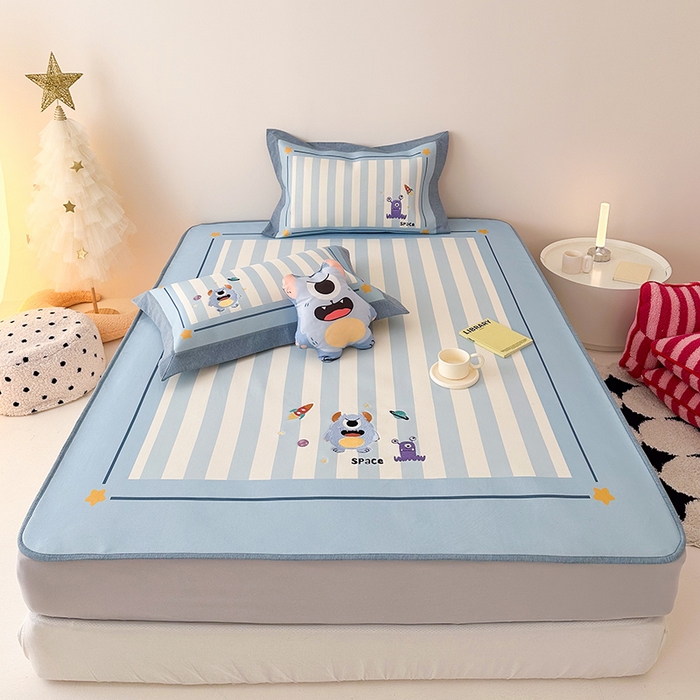 91家纺网 家纺一手货源 找家纺 （总）懒猫家纺 2026新款1200D冰丝印花刺绣凉席床笠款床席款