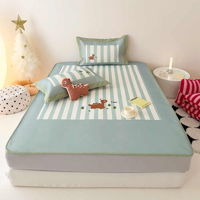 91家纺网 家纺一手货源 找家纺 （总）懒猫家纺 2026新款1200D冰丝印花刺绣凉席床笠款床席款