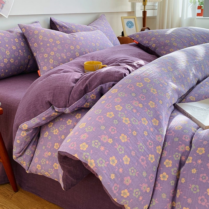 春皖家纺 2026新款全棉纯棉拉链款双层纱四件套 雪花飘