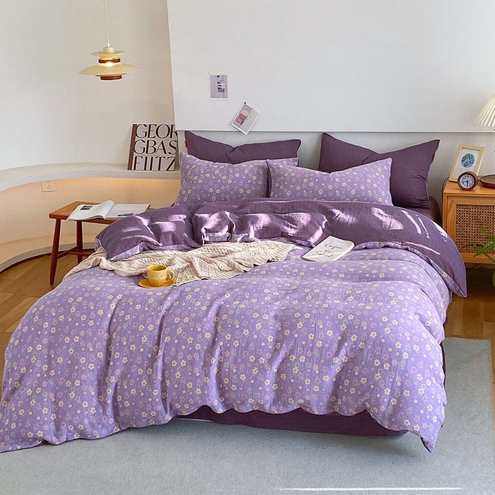 91家纺网 家纺一手货源 找家纺 春皖家纺 2026新款全棉纯棉拉链款双层纱四件套 雪花飘