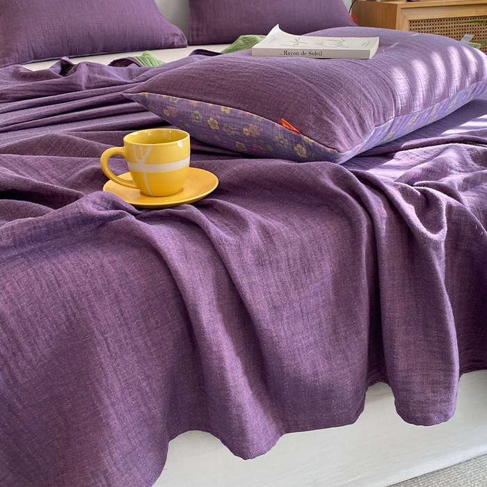 91家纺网 家纺一手货源 找家纺 春皖家纺 2026新款全棉纯棉拉链款双层纱四件套 雪花飘