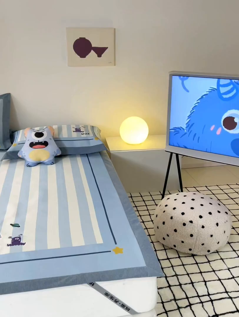 91家纺网 家纺一手货源 找家纺 懒猫家纺 2026新款1200D冰丝印花刺绣凉席床笠款床席款 怪兽星球-床席款