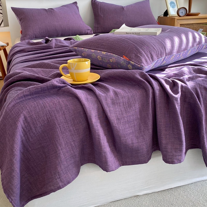 91家纺网 家纺一手货源 找家纺 春皖家纺 2026新款全棉纯棉拉链款双层纱四件套 雪花飘