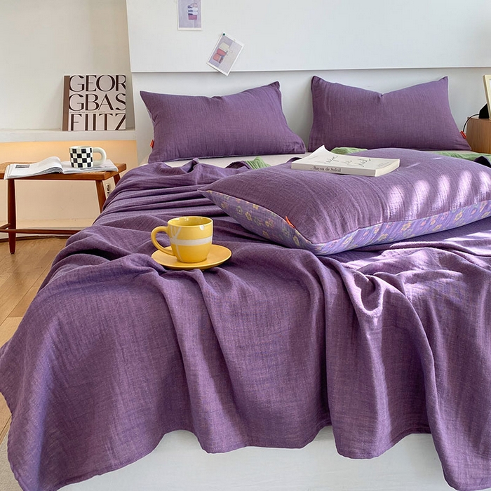 91家纺网 家纺一手货源 找家纺 春皖家纺 2026新款全棉纯棉拉链款双层纱四件套 雪花飘