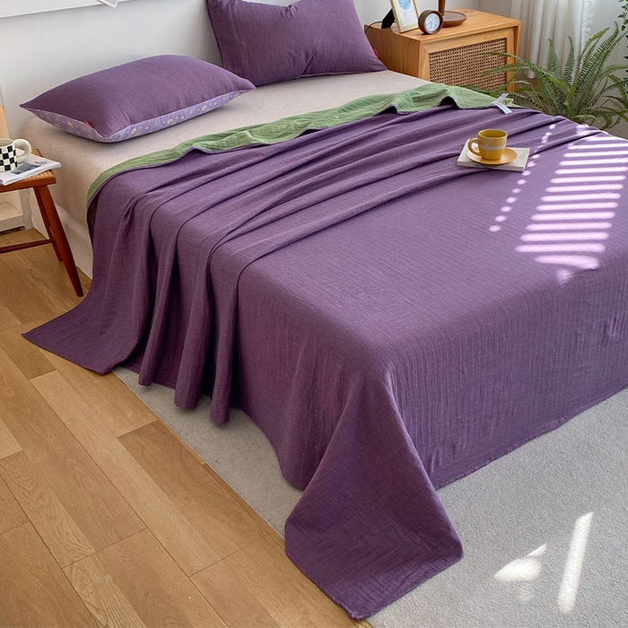 91家纺网 家纺一手货源 找家纺 春皖家纺 2026新款全棉纯棉拉链款双层纱四件套 雪花飘