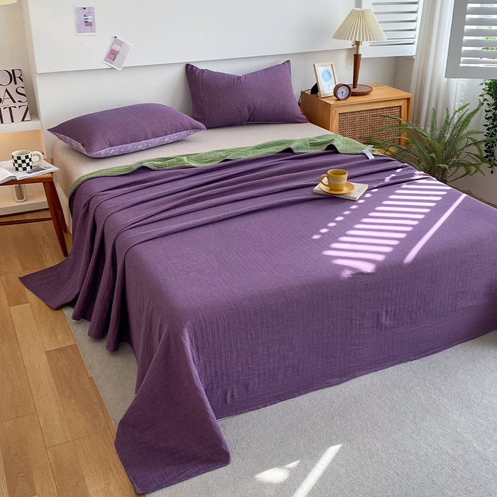 91家纺网 家纺一手货源 找家纺 春皖家纺 2026新款全棉纯棉拉链款双层纱四件套 雪花飘