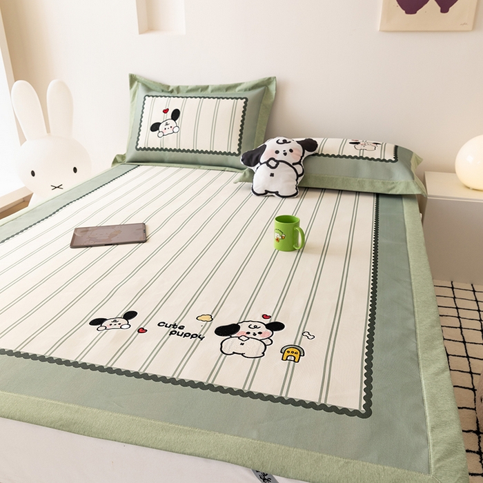 91家纺网 家纺一手货源 找家纺 懒猫家纺 2026新款1200D冰丝印花刺绣凉席床笠款床席款 可爱修狗-床席款