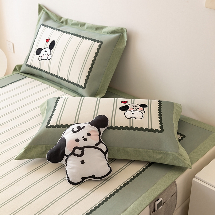 91家纺网 家纺一手货源 找家纺 懒猫家纺 2026新款1200D冰丝印花刺绣凉席床笠款床席款 可爱修狗-床席款