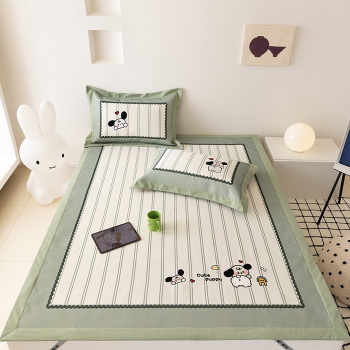 91家纺网 家纺一手货源 找家纺 懒猫家纺 2026新款1200D冰丝印花刺绣凉席床笠款床席款 可爱修狗-床席款