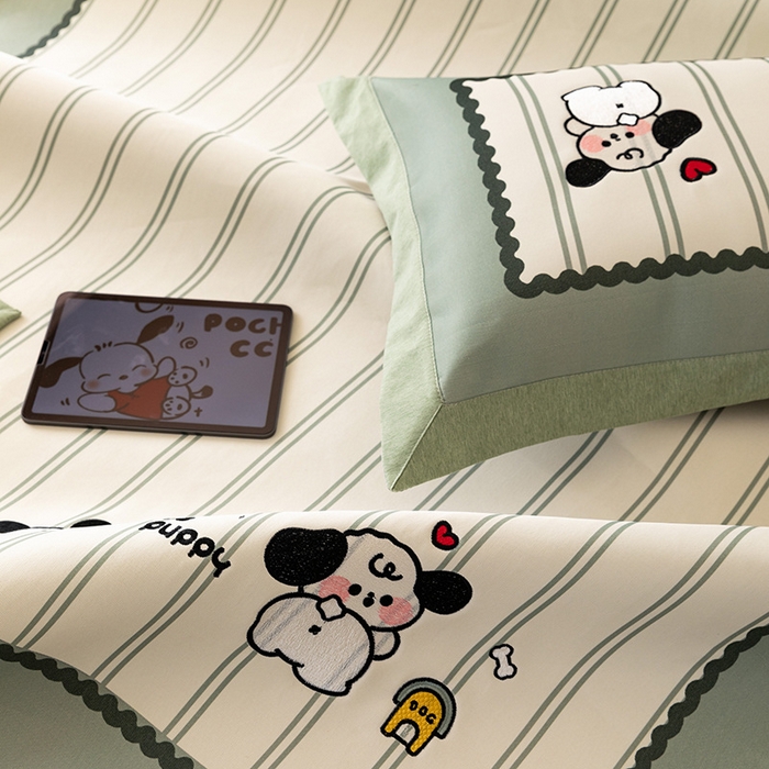 91家纺网 家纺一手货源 找家纺 懒猫家纺 2026新款1200D冰丝印花刺绣凉席床笠款床席款 可爱修狗-床席款