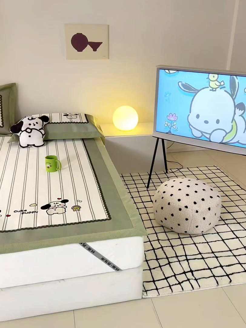 91家纺网 家纺一手货源 找家纺 懒猫家纺 2026新款1200D冰丝印花刺绣凉席床笠款床席款 可爱修狗-床席款