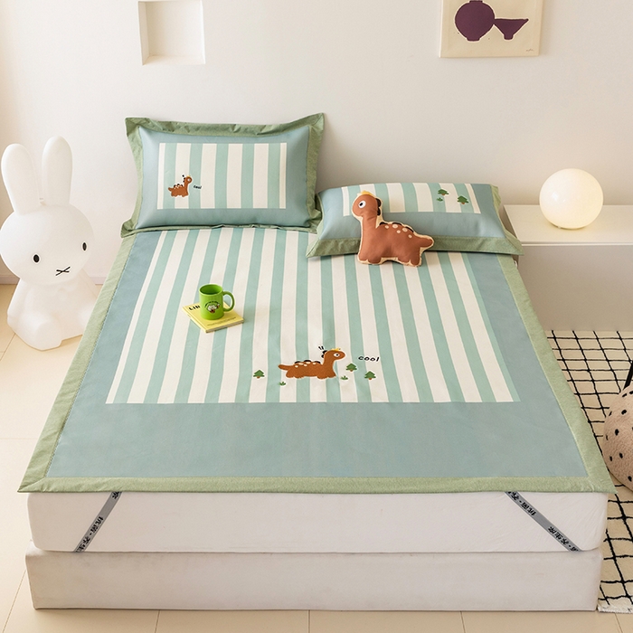 懒猫家纺 2026新款1200D冰丝印花刺绣凉席床笠款床席款 酷酷恐龙-床席款