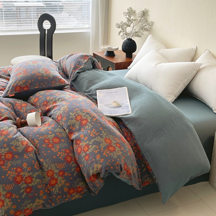 91家纺网 家纺一手货源 找家纺 春皖家纺 2026新款全棉纯棉拉链款双层纱四件套 月临