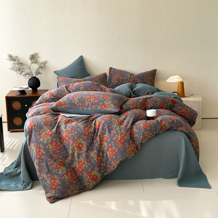 91家纺网 家纺一手货源 找家纺 春皖家纺 2026新款全棉纯棉拉链款双层纱四件套 月临