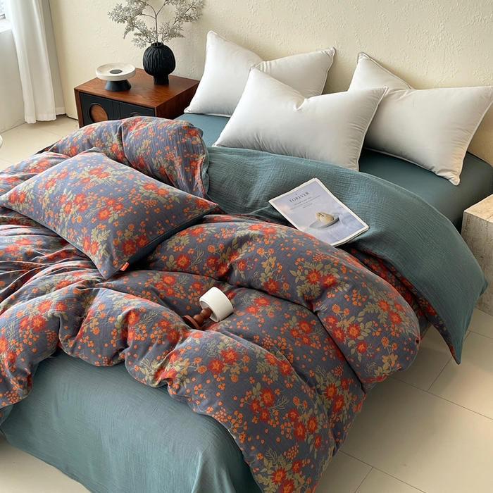 91家纺网 家纺一手货源 找家纺 春皖家纺 2026新款全棉纯棉拉链款双层纱四件套 月临