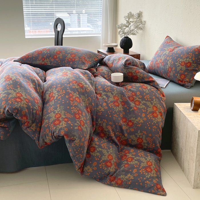 91家纺网 家纺一手货源 找家纺 春皖家纺 2026新款全棉纯棉拉链款双层纱四件套 月临