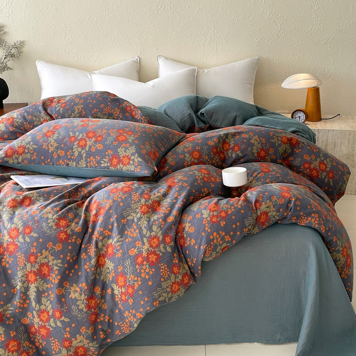 91家纺网 家纺一手货源 找家纺 春皖家纺 2026新款全棉纯棉拉链款双层纱四件套 月临