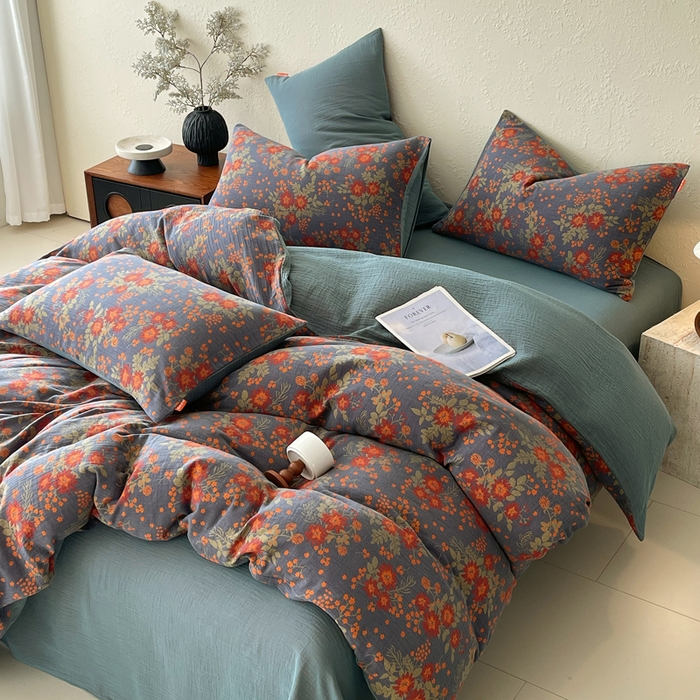 91家纺网 家纺一手货源 找家纺 春皖家纺 2026新款全棉纯棉拉链款双层纱四件套 月临