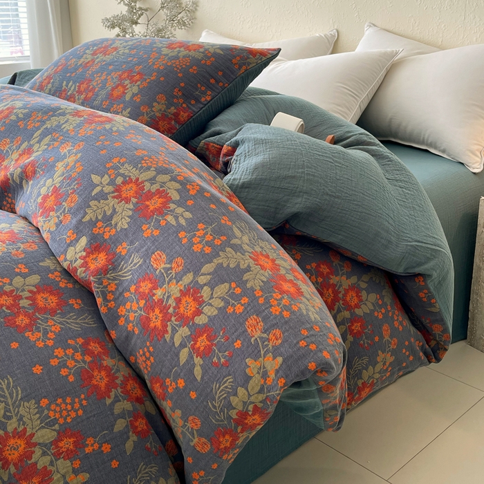 91家纺网 家纺一手货源 找家纺 春皖家纺 2026新款全棉纯棉拉链款双层纱四件套 月临