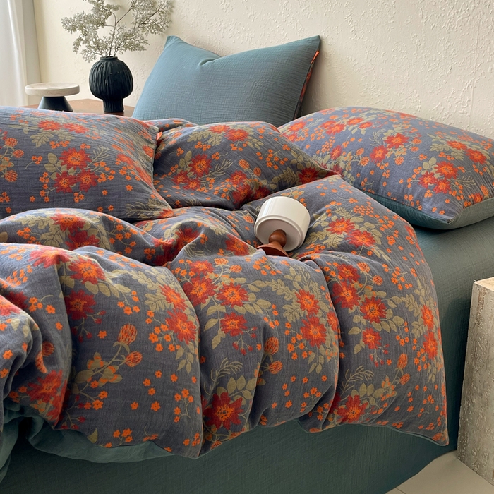 91家纺网 家纺一手货源 找家纺 春皖家纺 2026新款全棉纯棉拉链款双层纱四件套 月临