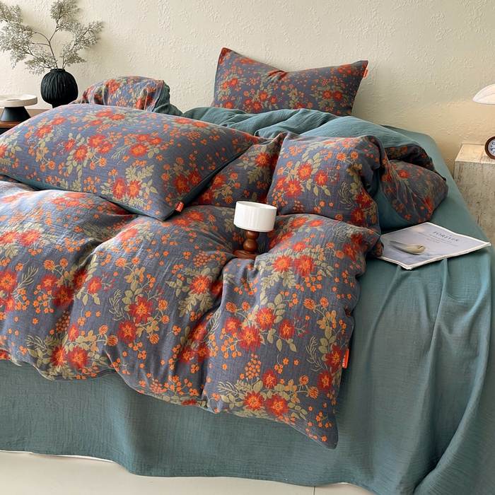 91家纺网 家纺一手货源 找家纺 春皖家纺 2026新款全棉纯棉拉链款双层纱四件套 月临