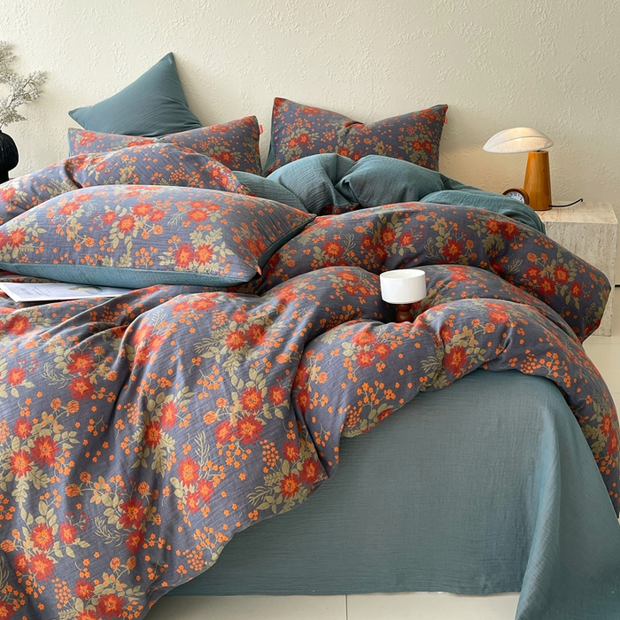 91家纺网 家纺一手货源 找家纺 春皖家纺 2026新款全棉纯棉拉链款双层纱四件套 月临