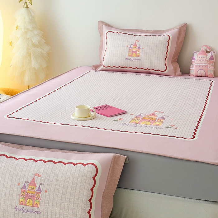 91家纺网 家纺一手货源 找家纺 懒猫家纺 2026新款1200D冰丝印花刺绣凉席床笠款床席款 城堡-床笠款