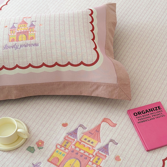 91家纺网 家纺一手货源 找家纺 懒猫家纺 2026新款1200D冰丝印花刺绣凉席床笠款床席款 城堡-床笠款