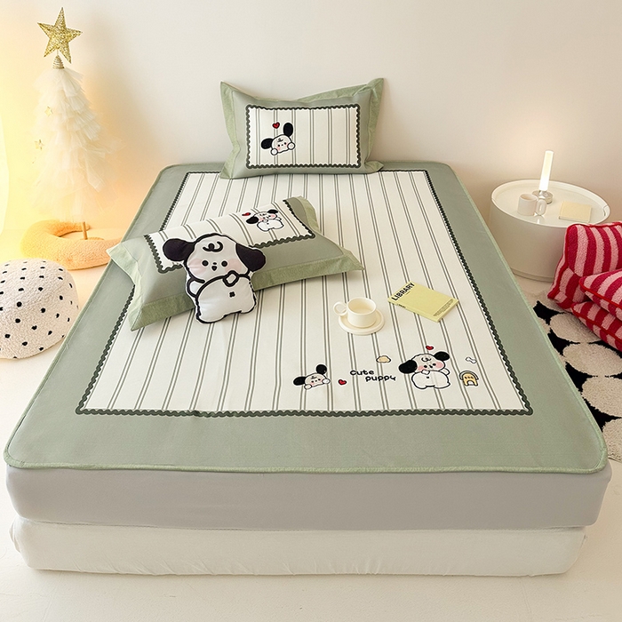 懒猫家纺 2026新款1200D冰丝印花刺绣凉席床笠款床席款 可爱修狗-床笠款