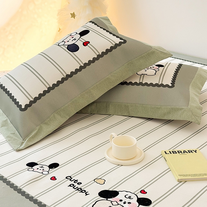 91家纺网 家纺一手货源 找家纺 懒猫家纺 2026新款1200D冰丝印花刺绣凉席床笠款床席款 可爱修狗-床笠款