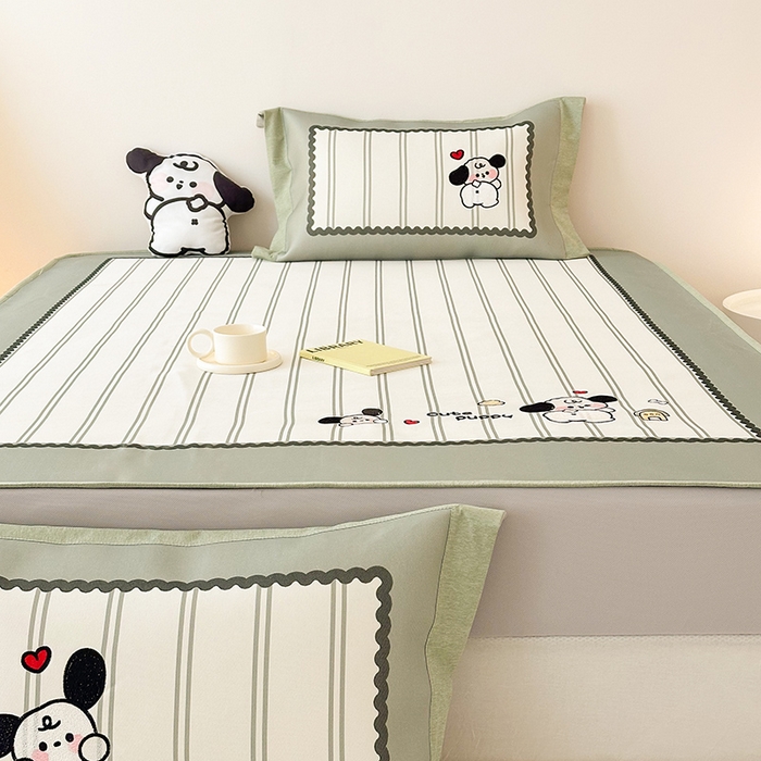 91家纺网 家纺一手货源 找家纺 懒猫家纺 2026新款1200D冰丝印花刺绣凉席床笠款床席款 可爱修狗-床笠款