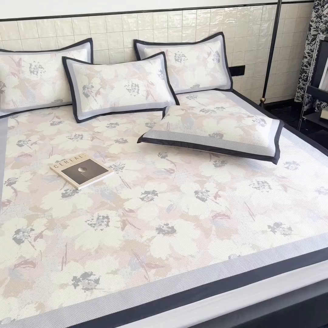 91家纺网 家纺一手货源 找家纺 懒猫家纺 2026新款800D数码印花大版冰藤凉席 慕妮卡