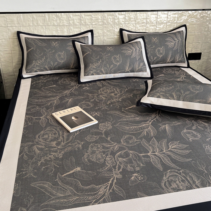 91家纺网 家纺一手货源 找家纺 懒猫家纺 2026新款800D数码印花大版冰藤凉席 欧瑞亚