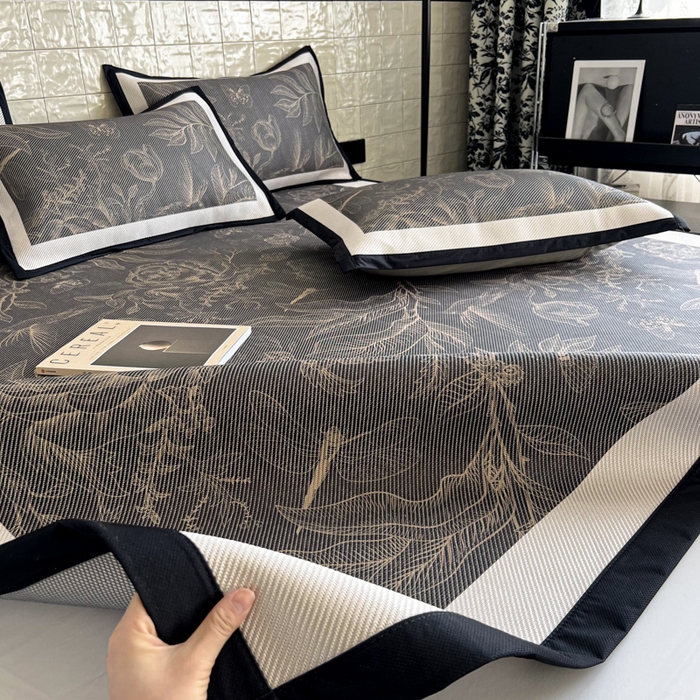 91家纺网 家纺一手货源 找家纺 懒猫家纺 2026新款800D数码印花大版冰藤凉席 欧瑞亚