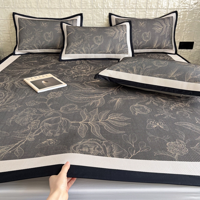 91家纺网 家纺一手货源 找家纺 懒猫家纺 2026新款800D数码印花大版冰藤凉席 欧瑞亚