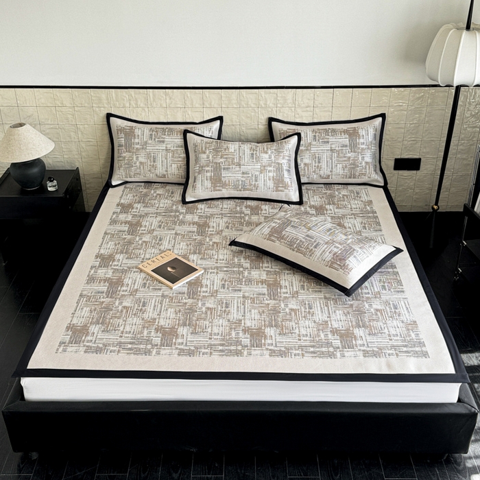 懒猫家纺 2026新款800D数码印花大版冰藤凉席 伊丽雅