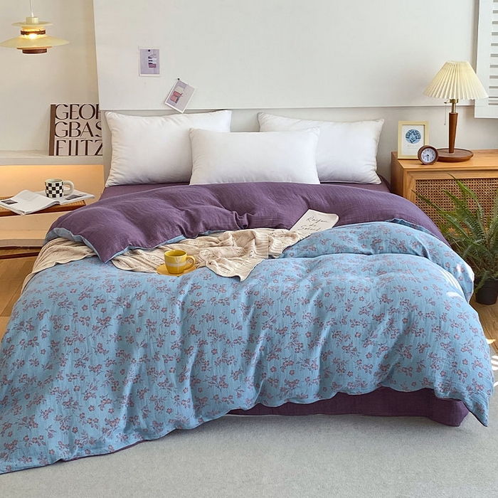 春皖家纺 2026新款全棉纯棉拉链款双层纱被套单被套被套单件 花漾兰