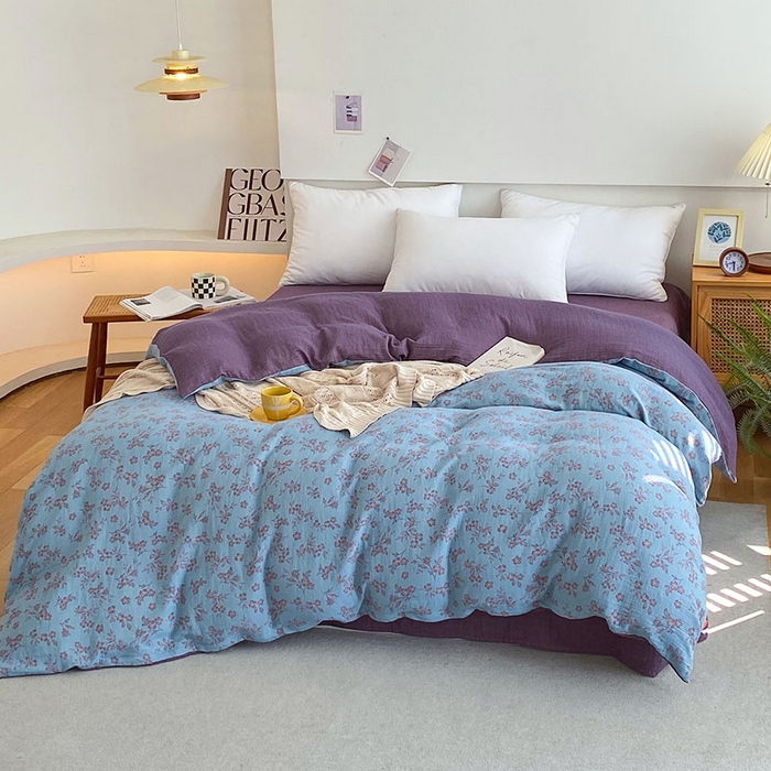 91家纺网 家纺一手货源 找家纺 春皖家纺 2026新款全棉纯棉拉链款双层纱被套单被套被套单件 花漾兰