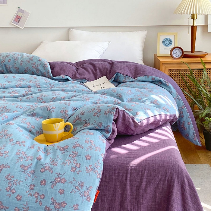 91家纺网 家纺一手货源 找家纺 春皖家纺 2026新款全棉纯棉拉链款双层纱被套单被套被套单件 花漾兰